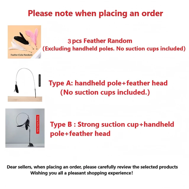 Cat Toys Cat Teaser Stick With Bell Extended Rod Suction Cup Self High And Durable Bite Teaser Tool Replaceable Feather Head 6