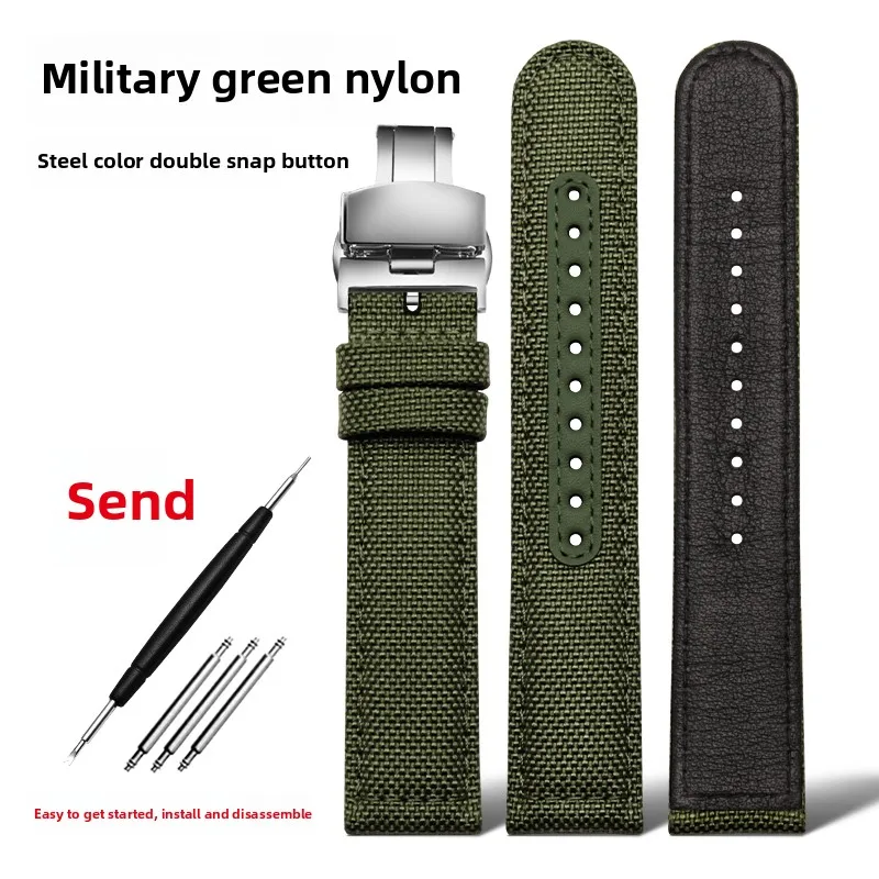 Nylon Canvas Strap - Waterproof Sports Watchband with Blue, Grey, and Khaki Options, 20mm-22mm