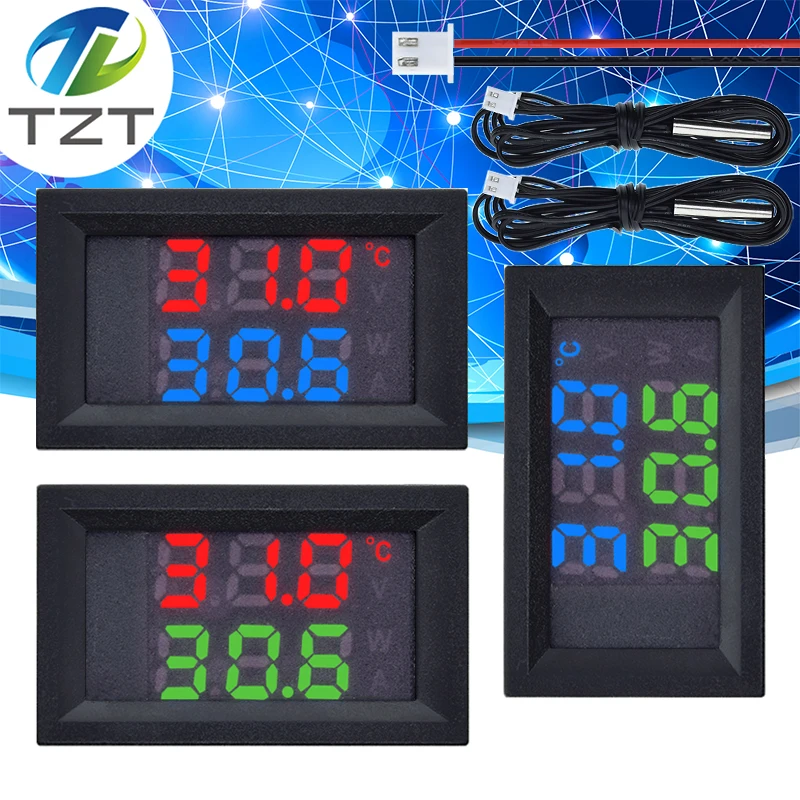 DC4-30V 100 cm LED-Anzeige, digitales Voltmeter und Thermometer, Temperatursensor-Detektor mit NTC10K 3950 Sonde, Temperaturmessgerät