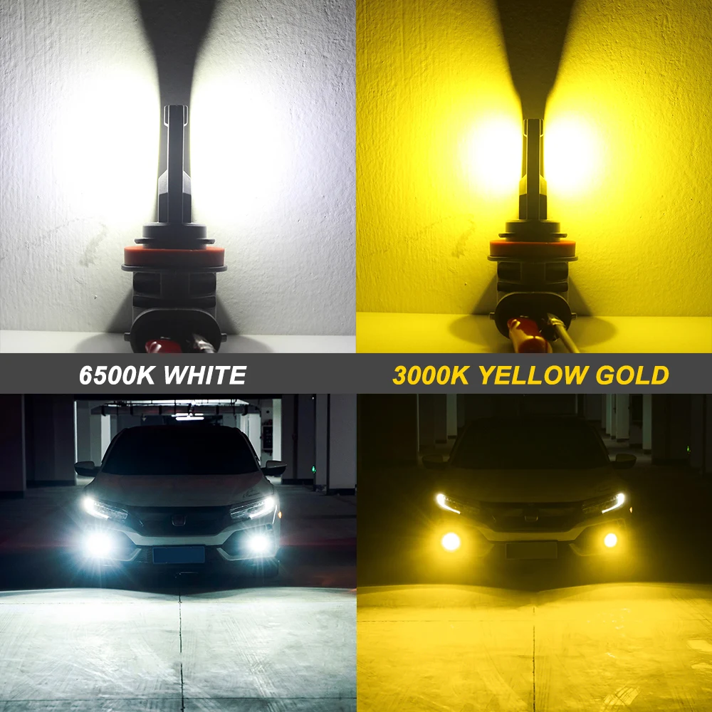 BMTxms 2개 스위치백 듀얼 컬러 H8 H11 LED 안개등 백색 황색 HB4 H10 9145 HB3 9005 LED 램프 (현대 기아 미니 시트 벤츠용)