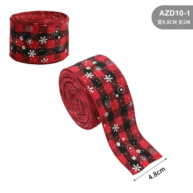 thumbnail image 1 of Rollo de 2 m de cintas de lino navideñas con estampado de copos de nieve y árboles de Navidad, para envolver regalos de Año Nuevo, manualidades navideñas y decoraciones, 1 of 5