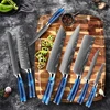 XITUO kitchen knives Set Exquisite blue resin handle Laser Damascus pattern Chef knife Santoku Cleaver Slicing Knives Best Gift 6