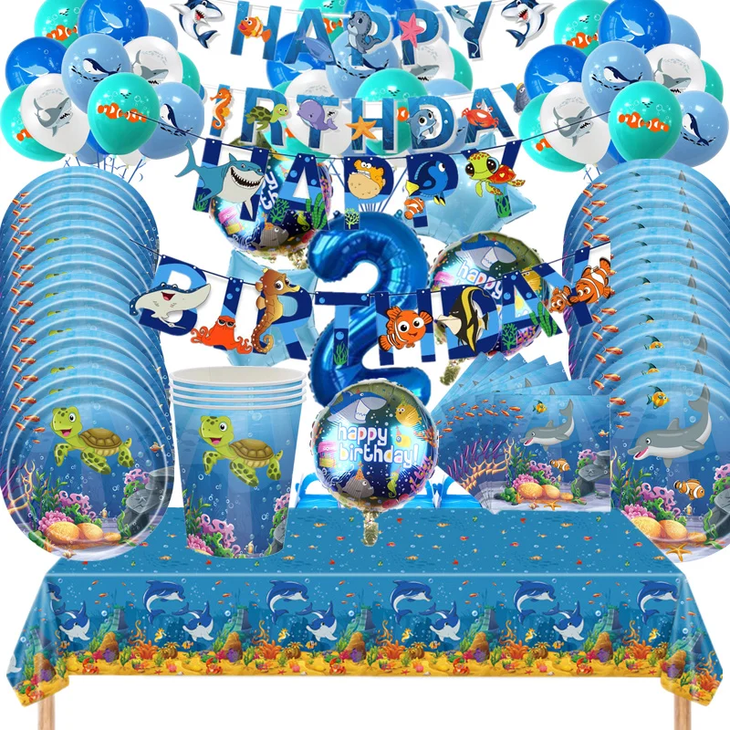 Sea Giftsea Life Theme Party Supplies - Ocean Animal Balloons & Tableware  Set