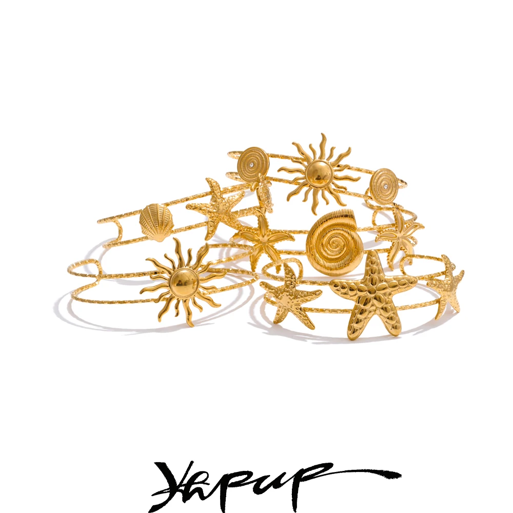 Yhpup Jewelry Bangle Stainless Steel Open Wrist for Summer Holiday