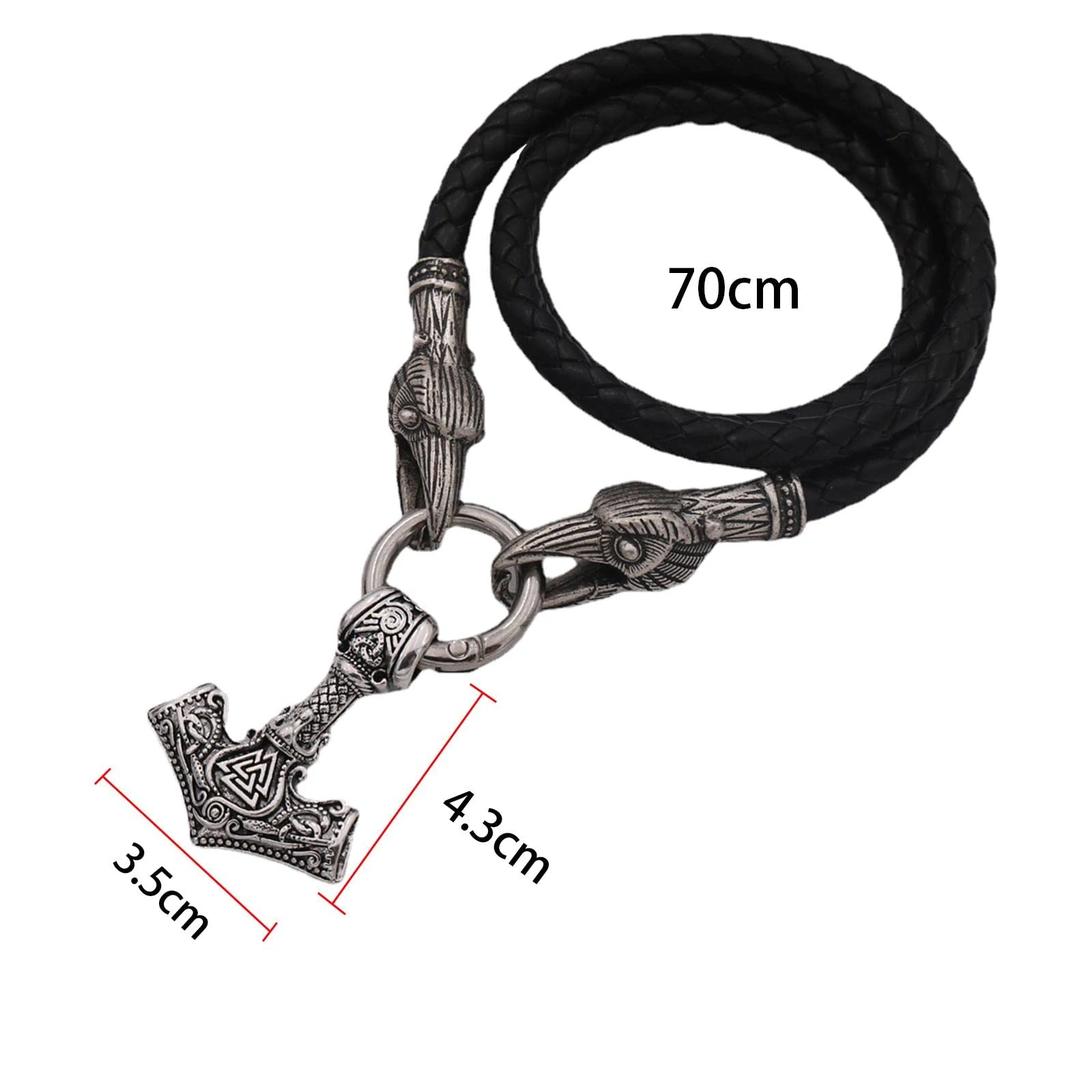 Men's Thor's Hammer Pendant Necklace Viking Double Crow Head Script Personalized Jewelry
