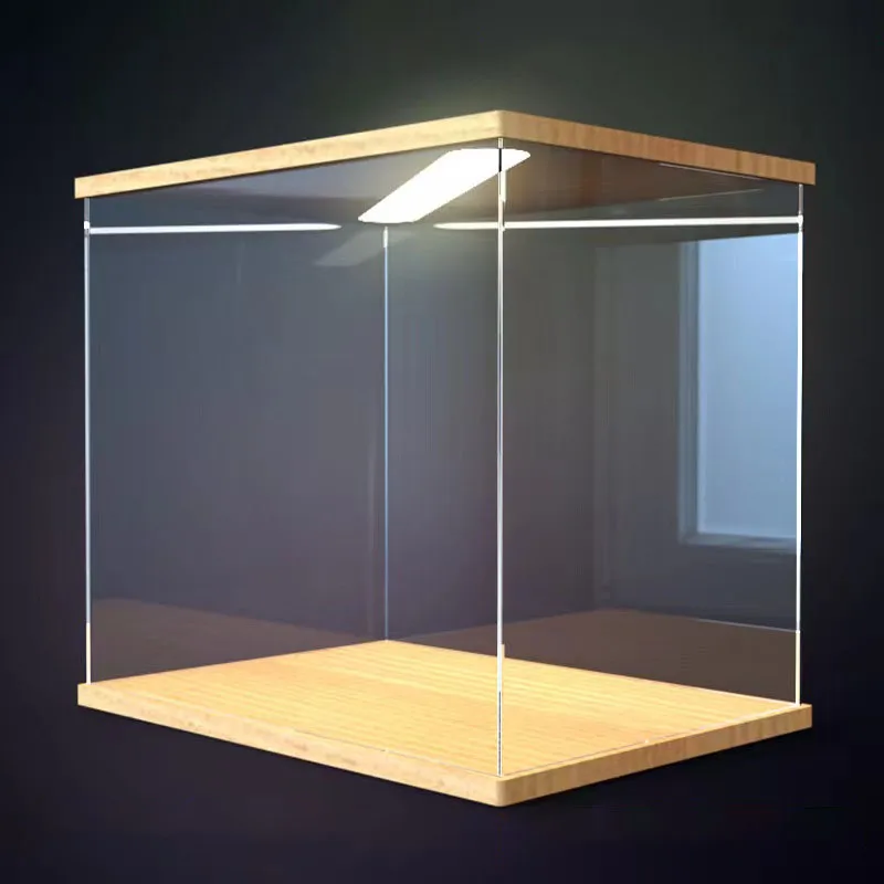 LED 조명이 있는 나무 그림 디스플레이 케이스, 투명 아크릴 먼지 보호 디스플레이 박스, 클레이 블록 보관함