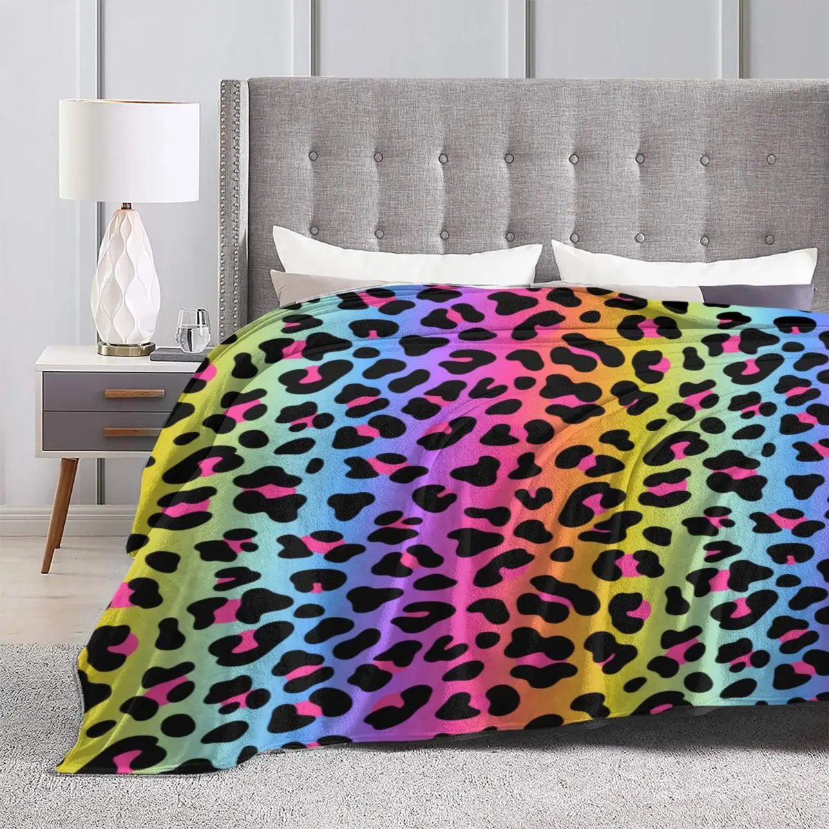 Rainbow Leopard Flannel Blankets Quality Soft Warm Animalier Print Bedding Throws Winter Camping Outdoor Pattern Bedspread 4