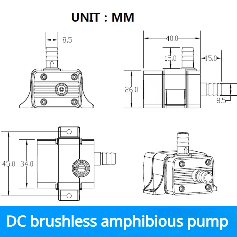 미니 브러시리스 모터 수중 워터 펌프, 가정용 RQ30E, DC12V, 4.8W 수명 스팬 300cm, 300H/L