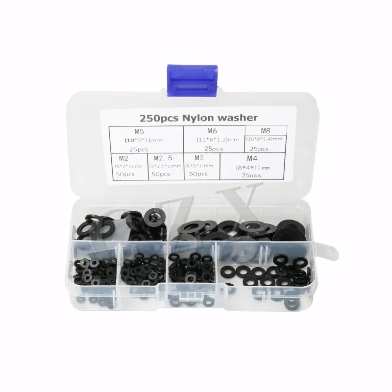Nylon Washers M2 M2.5 M3 M4 M5 M6 M8 250PCS Nylon Washers Plastic Insulation Spacers Seals Black White Set Gasket Ring Kit screw washer nut kit