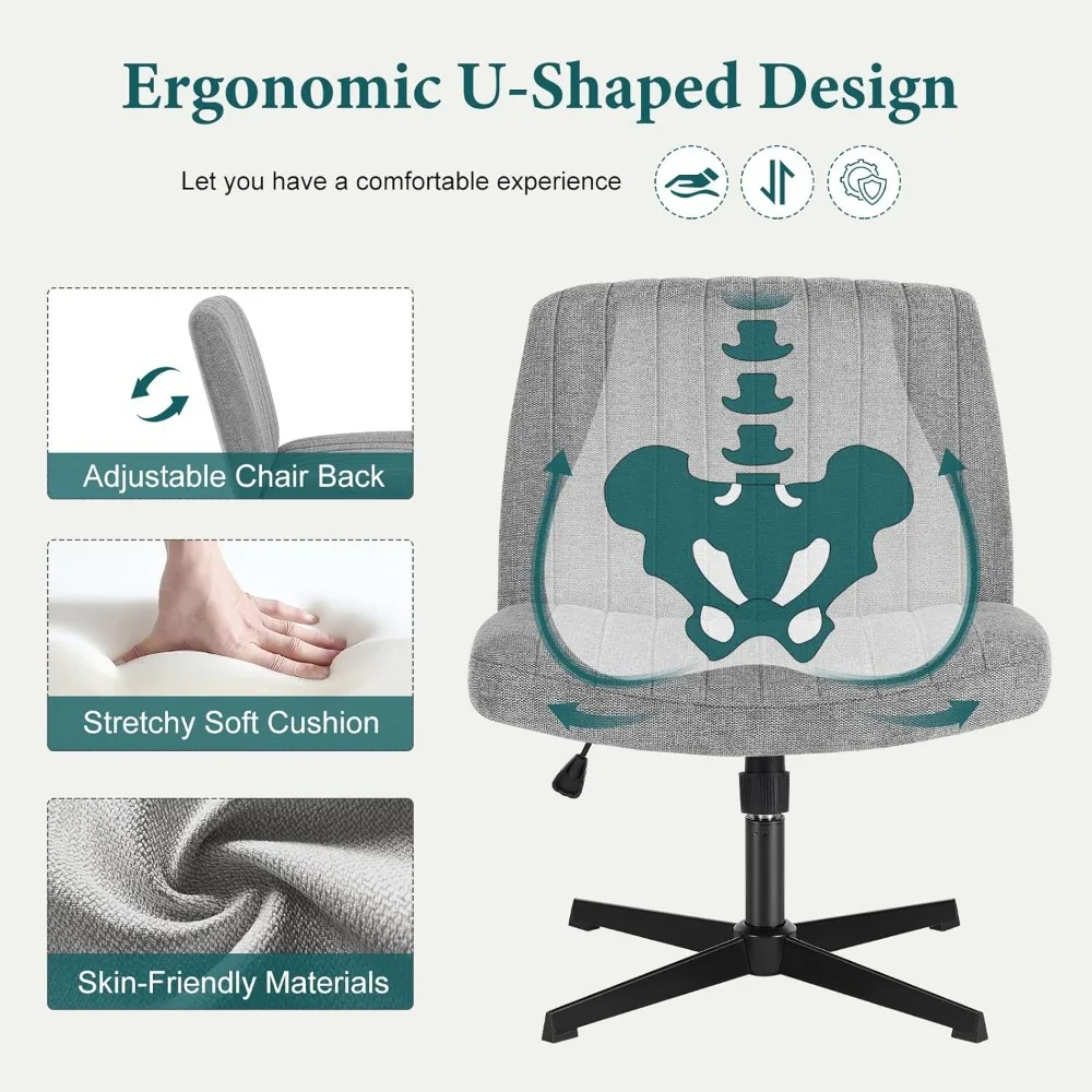 Criss Cross Legged Office Chair, Armless Swivel Wide Desk Chair No Wheels