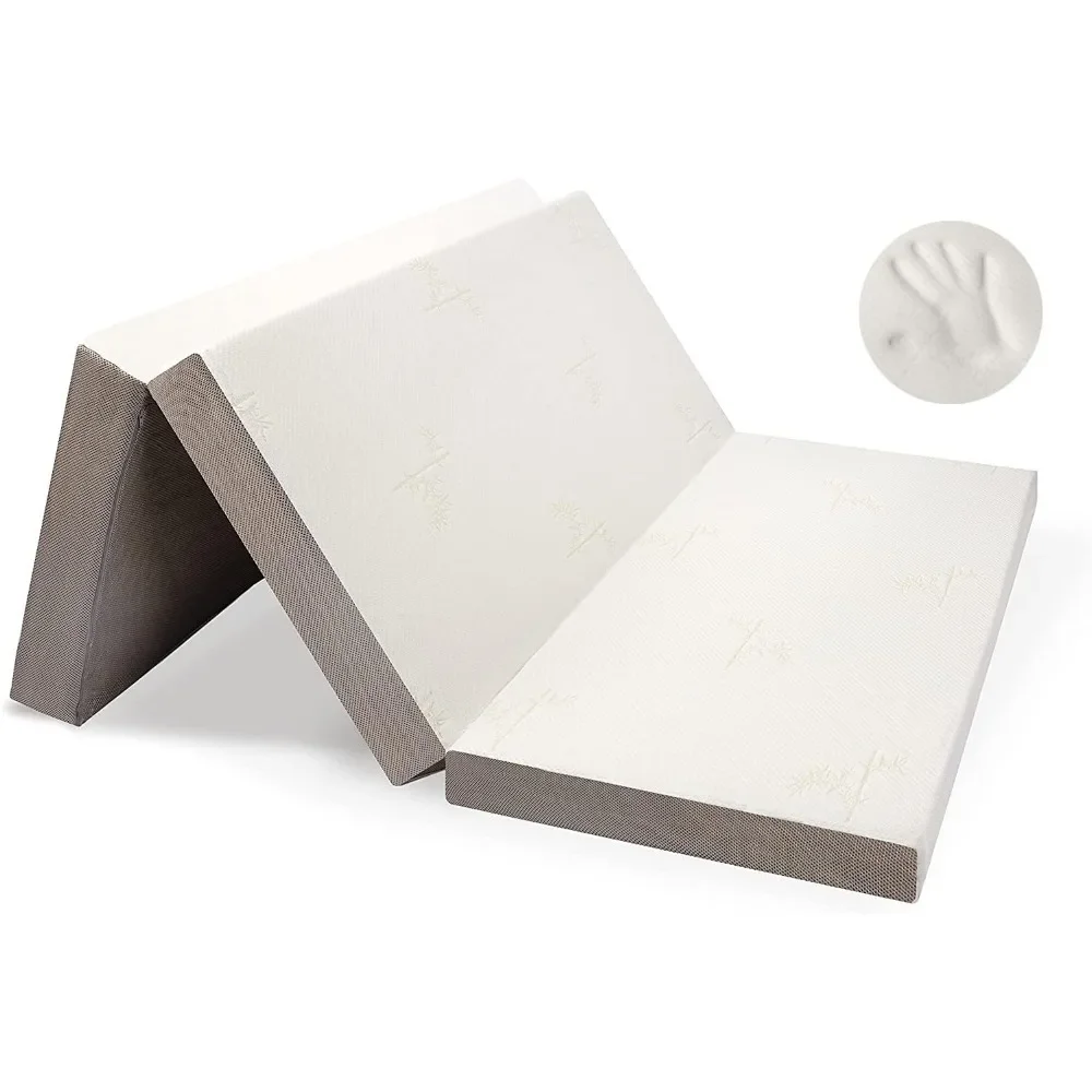 Portable Foldable Mattress Queen with Memory Foam & Washable Cover, Tri-Folding Floor Bed, Camping, Fold Up Guest Bed 6