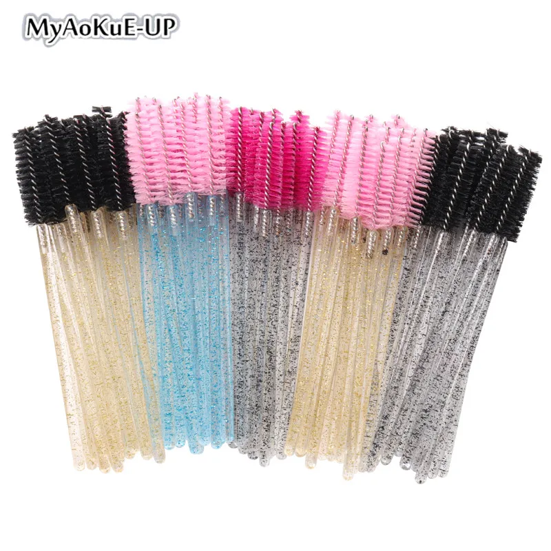 

50pcs Disposable Eyelash Makeup Brush Eyebrow Comb Crystal Handle Mascara Wands Applicator Microbrush Lash Extension Supplies