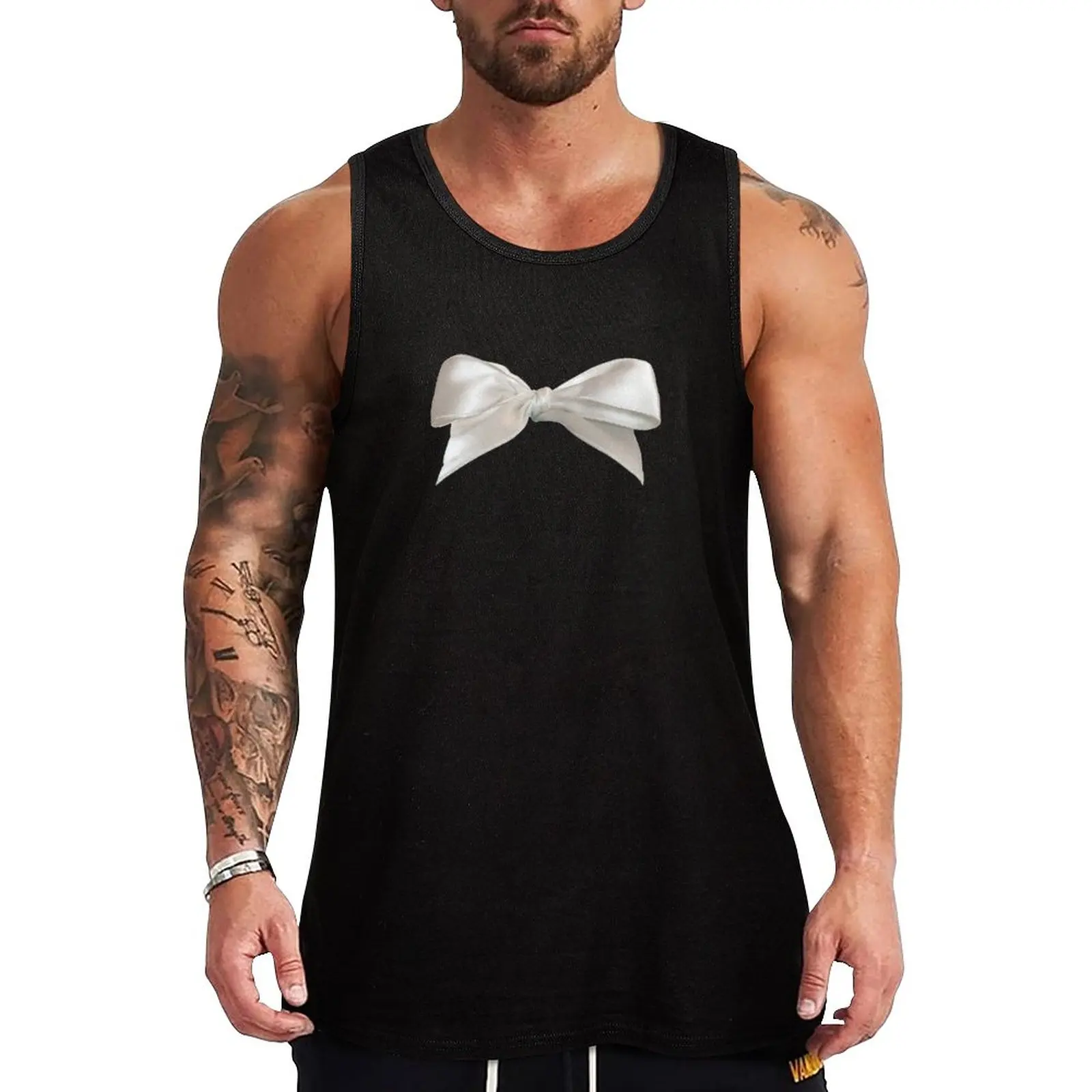 

New White Bow on Black Tank Top sleeveless t shirts summer 2023