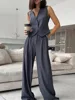 casual sleeveless suit set office lady spring summer elegant slim v-neck blazer tops pants two piece set women outfit 2024 1