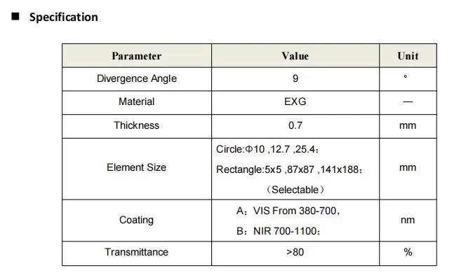 유리 디퓨저/광 디퓨저 EXG, 원형, 직경 10mm, 직경 25mm, 확산 반각 0.75/1/3/5/7/9도.
