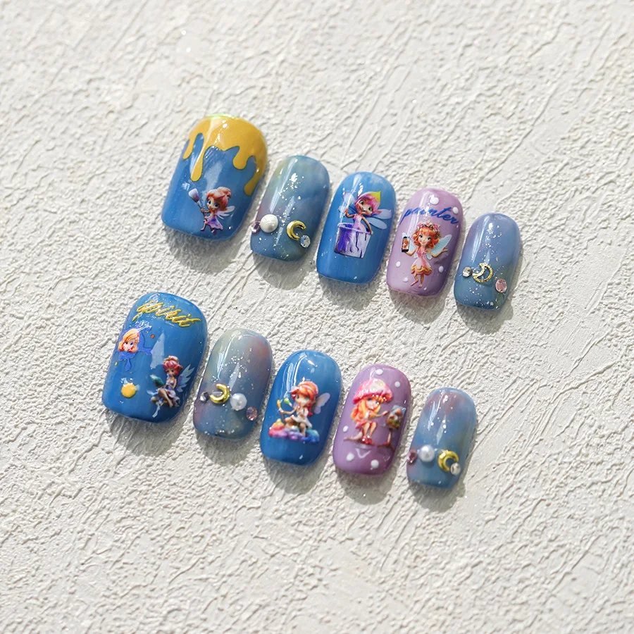 Nail Stickers Lovely Art Fairies Cartoon 5D Soft Embossed Reliefs Self Adhesive Nail Art Stickers Gothic Style Dark Elves 3D Manicure Decals