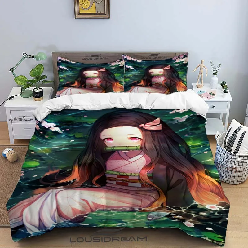 3D Nezuko Kamado Bedding Set Anime Demon Slayer Duvet Cover Comforter Bed Single Twin Full Queen Size  Youth Kids Girl Boys Gift 6