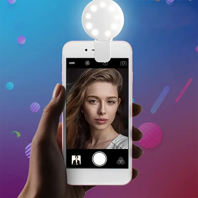 LED Ring Light Mobile Phone Fill Flash Lens Ring Light Lamp Portable Clip Three Stop Dimming Mini Durable Practical 10 LED Selfie Ring Beauty