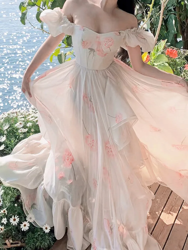 New semi-high neck fashion print fairy skirt lantern sleeve dress main image 1