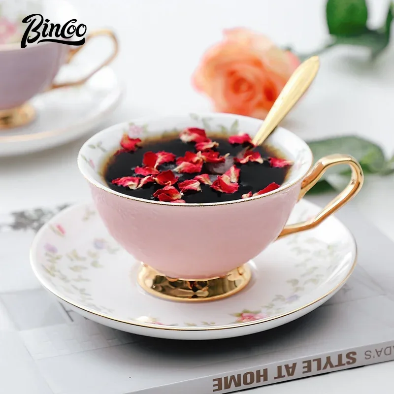Bincoo European Bone China Coffee Cup Set Pink Bird Creative Ceramic Phnom Penh Afternoon Tea Cup & Saucer Nice Gift