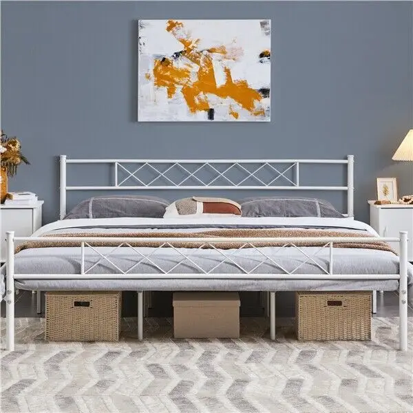 

Twin/Full/Queen/King/Twin XL/California King Strong Metal Support Platform Bed Frame w/Headboard Footboard Black/White/Silver