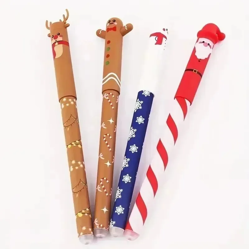 새로운 4Pcs 크리스마스 테마 지울 수있는 젤 펜 귀여운 산타 클로스 눈사람 엘크 진저 브레드 맨 4 색 펜 학생 문구 선물