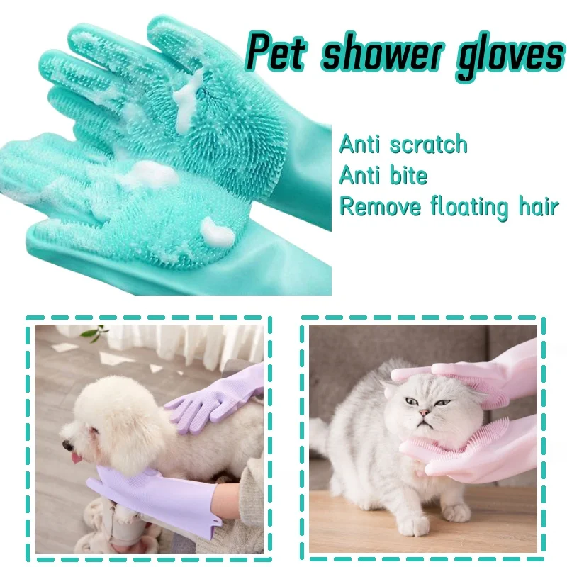 Pet Grooming Gloves Dog Cat Bathing Shampoo Hair Removal