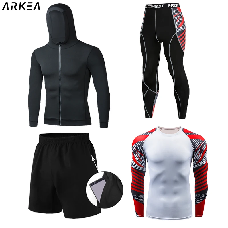 

4 Pieces Work out Compression Men's Sport Quick Dry Running sets Clothes Sportswear Joggers Training Gym sports and fitness