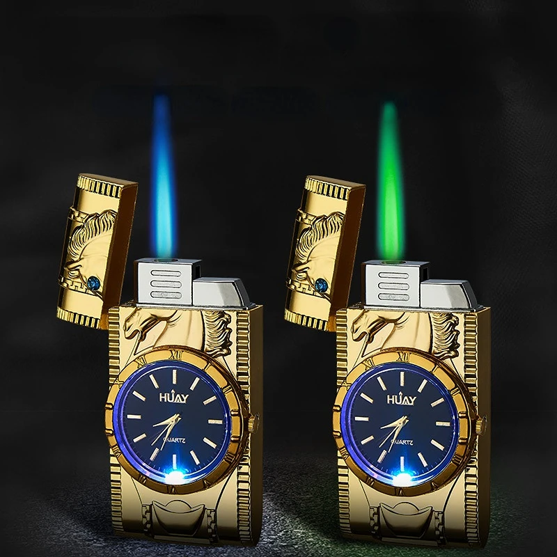 

New clock gas lighter relief eagle and horse color light metal windproof lighter