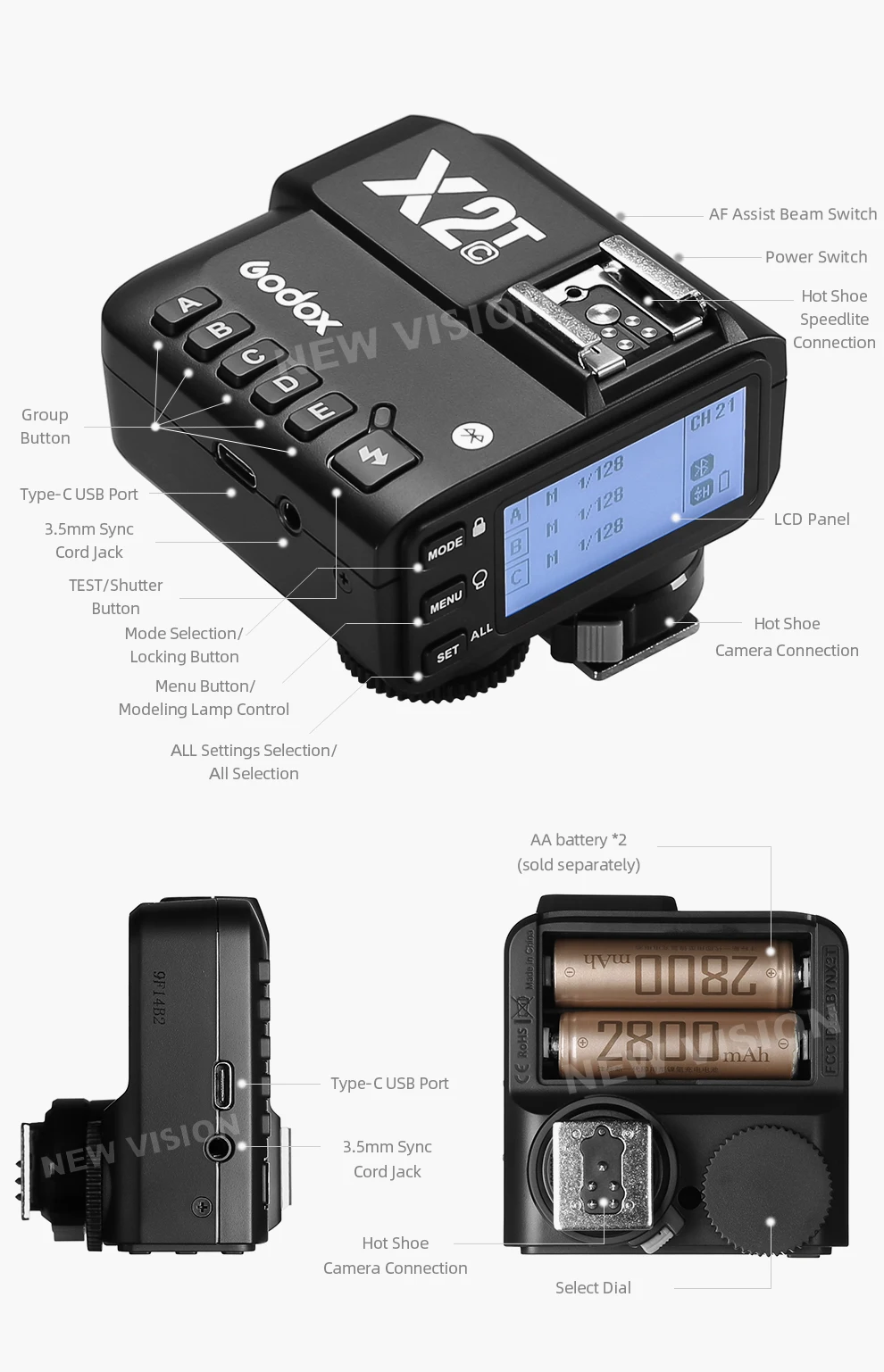 X2T-C X2T-N X2T-S X2T-F X2T-O 2.4G Wireless Flash Trigger Transmitter TTL HSS fo