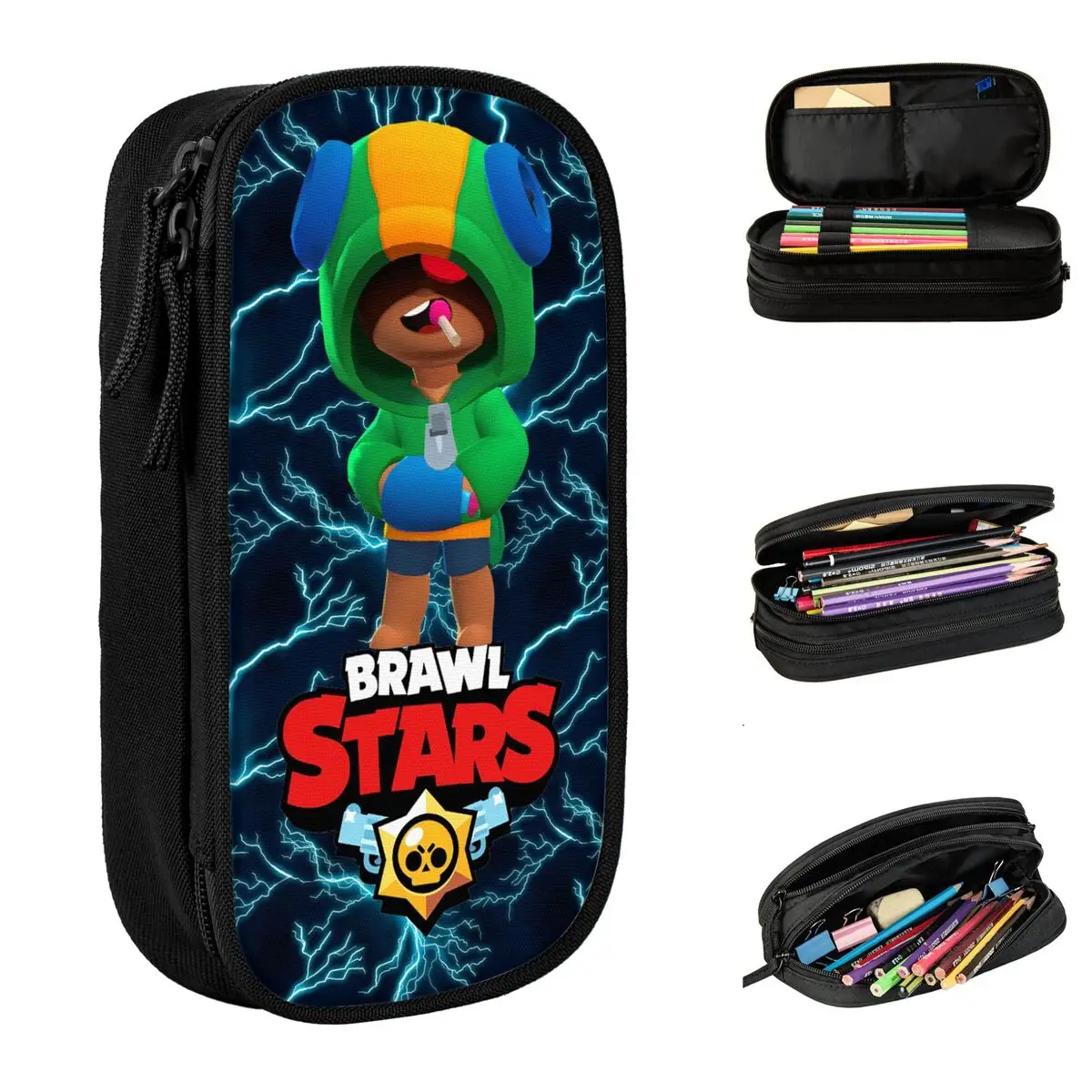 Pencil Case B-Brawls S-Stared Game Leon Pencil Cases Lovely Pen Holder Bags Student Large Storage School Supplies