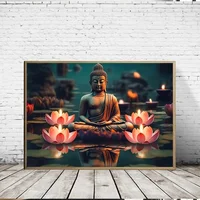 1pc frameless canvas Lotus Zen Meditation Natural Buddha Canvas Printing Wall Paintings Decoration Modern Home Bedroom Decoratio - Image 3