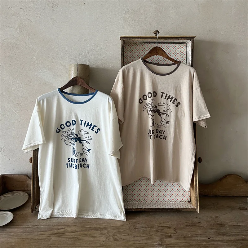 version of parent-child summer clothes new short sleeve fashion style simple cartoon letters casual family short sleeve  T-shirt