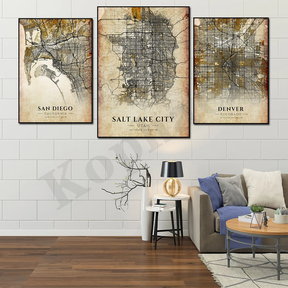 Trenton Salt Lake City Austin Seattle San Francisco San Diego Detroit Denver. Mappa Della Città. Home Decorazione Della Parete Di Arte Della Tela Di C