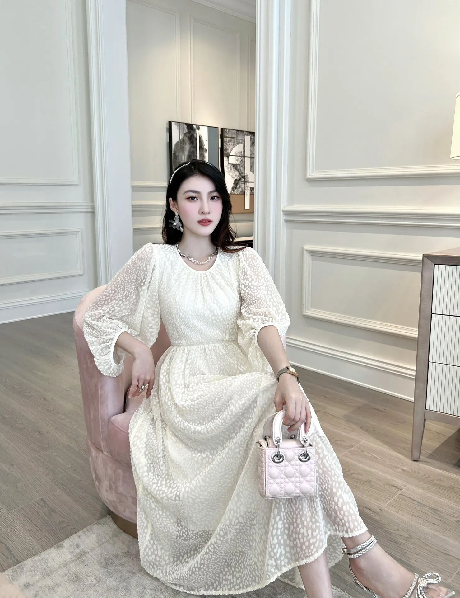 

2023 Spring/Summer Fashion New Women's Clothing Velvet Polka Dot Dress 0730
