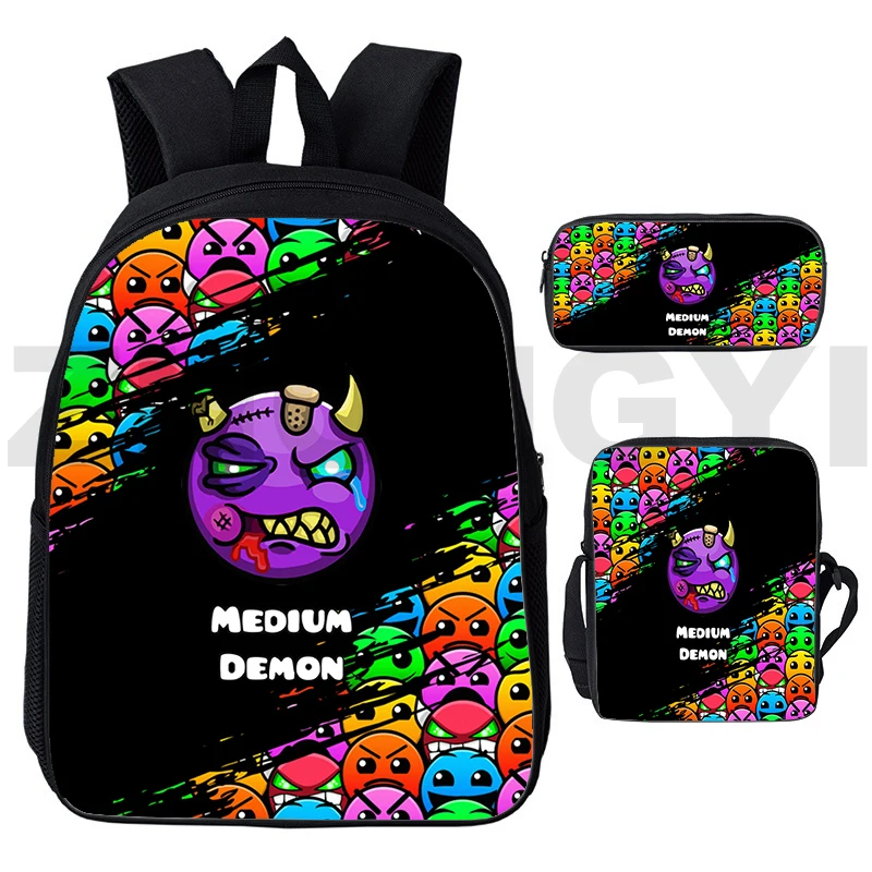 

Harajuku Angry Geometry Dash 3D Print Backpack Mens Anime Shoulder Bag 3 In 1 Cute Executive Backpack Women Kids Cartoon Bookbag