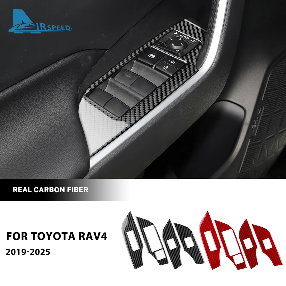 حقيقي لينة ألياف الكربون ملصق لتويوتا RAV4 XA50 2019 2020 2021 2022 2023 2024 2025 LHD RHD نافذة السيارة رفع لوح أزرار الكسوة
