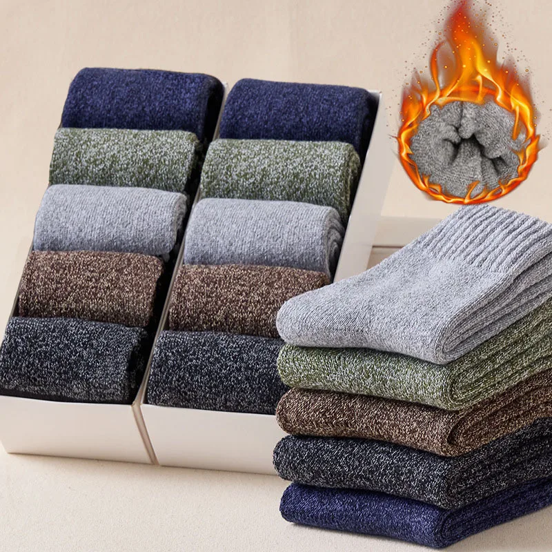 5 Pairs Thicken Wool Socks Men High Quality Towel Keep Warm Winter Socks Cotton Christmas Gift Socks For Man Thermal EU38-45