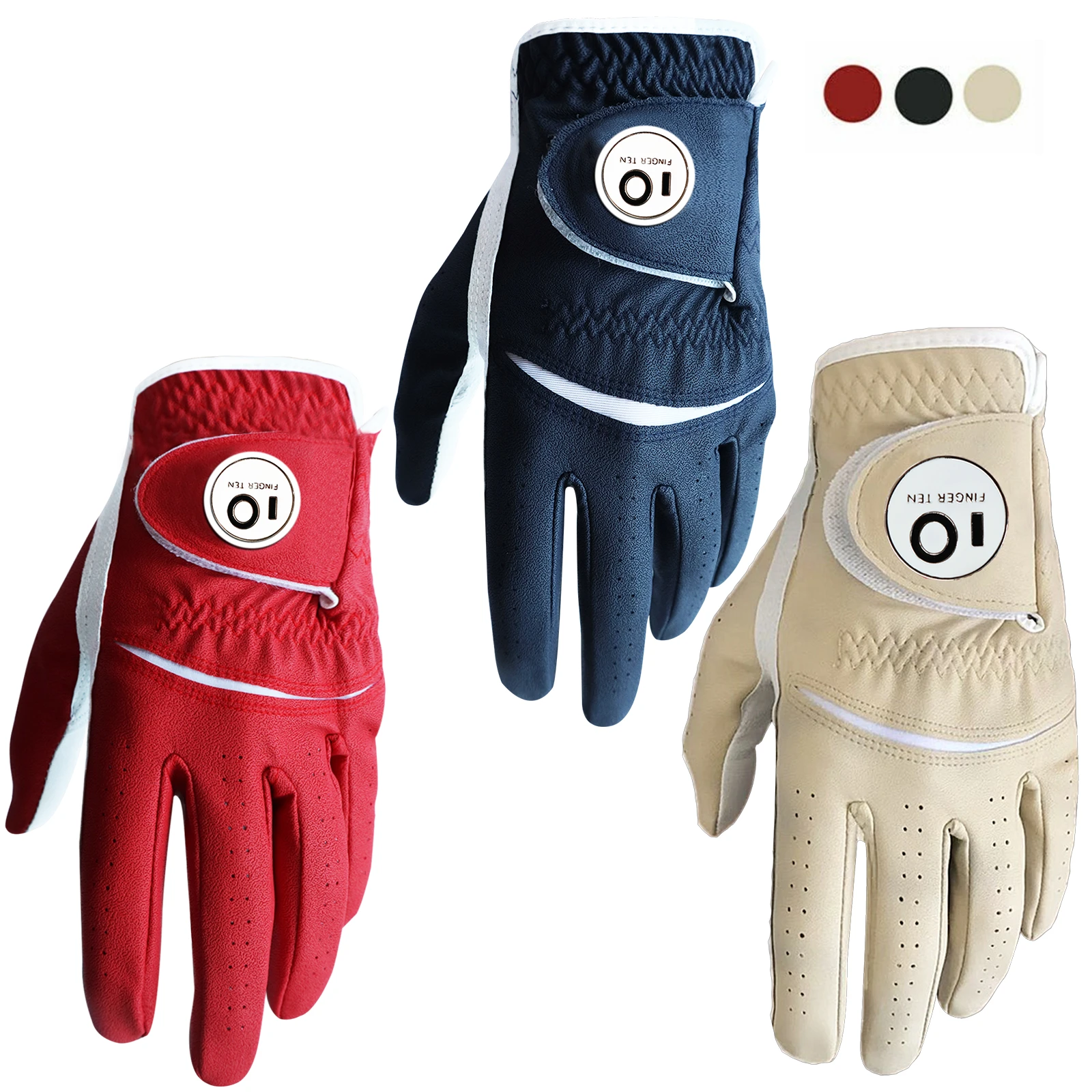 Soft Pu Leather Mens Golf Gloves With Ball Marker Cabretta All Weather
