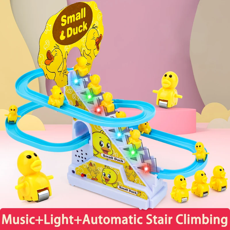 Electric Duck Climbing Stairs Toy Children Roller Coaster Toy Set Electric Light Music Amusement Track For Baby