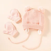 Cute Knitted Pompom Baby Hat Thick Warm Girl Boy Beanie Winter Ear Warm Cap Kids Glove Hats Bonnet Muts for Newborn 3