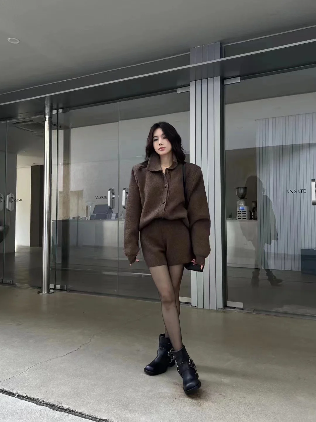 Autumn Winter New Two-piece Knitted Sets Single Breasted Sweater Top High Waist Shorts Korean Fashion Casual Outfits Solid Suit