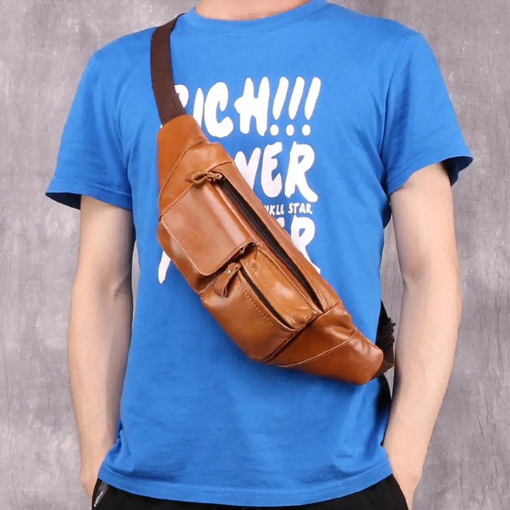 

Lachiour Chest Bag Men Genuine Leather Waist Bags High Quality Boys Cowhide Leather Messenger Bag Male Sling Pouch Bag For Phone