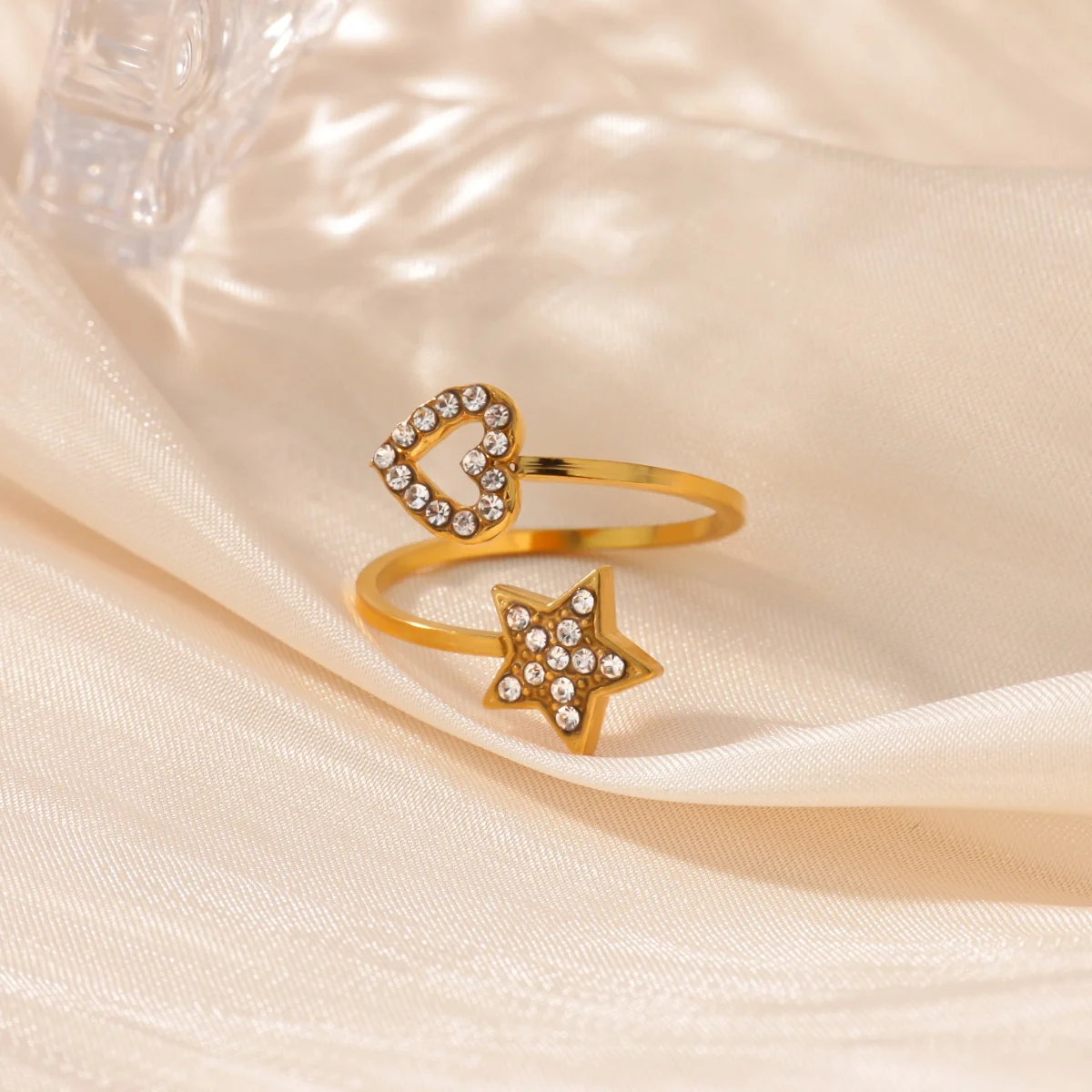 Zircon Rings Gold Plated Stainless Steel Adjustable For Women