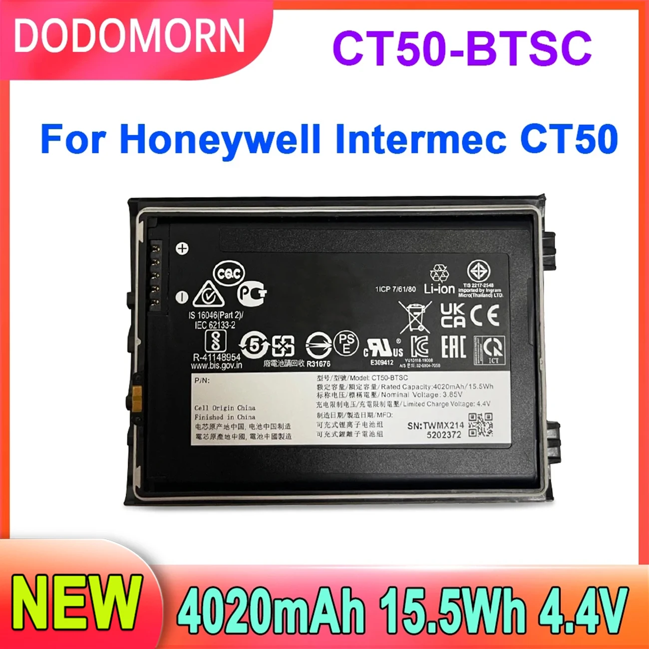 

CT50-BTSC For Honeywell CT50 318-055-001Mobile Data Collector Batteries 4.4V 15.5Wh 4020mAh