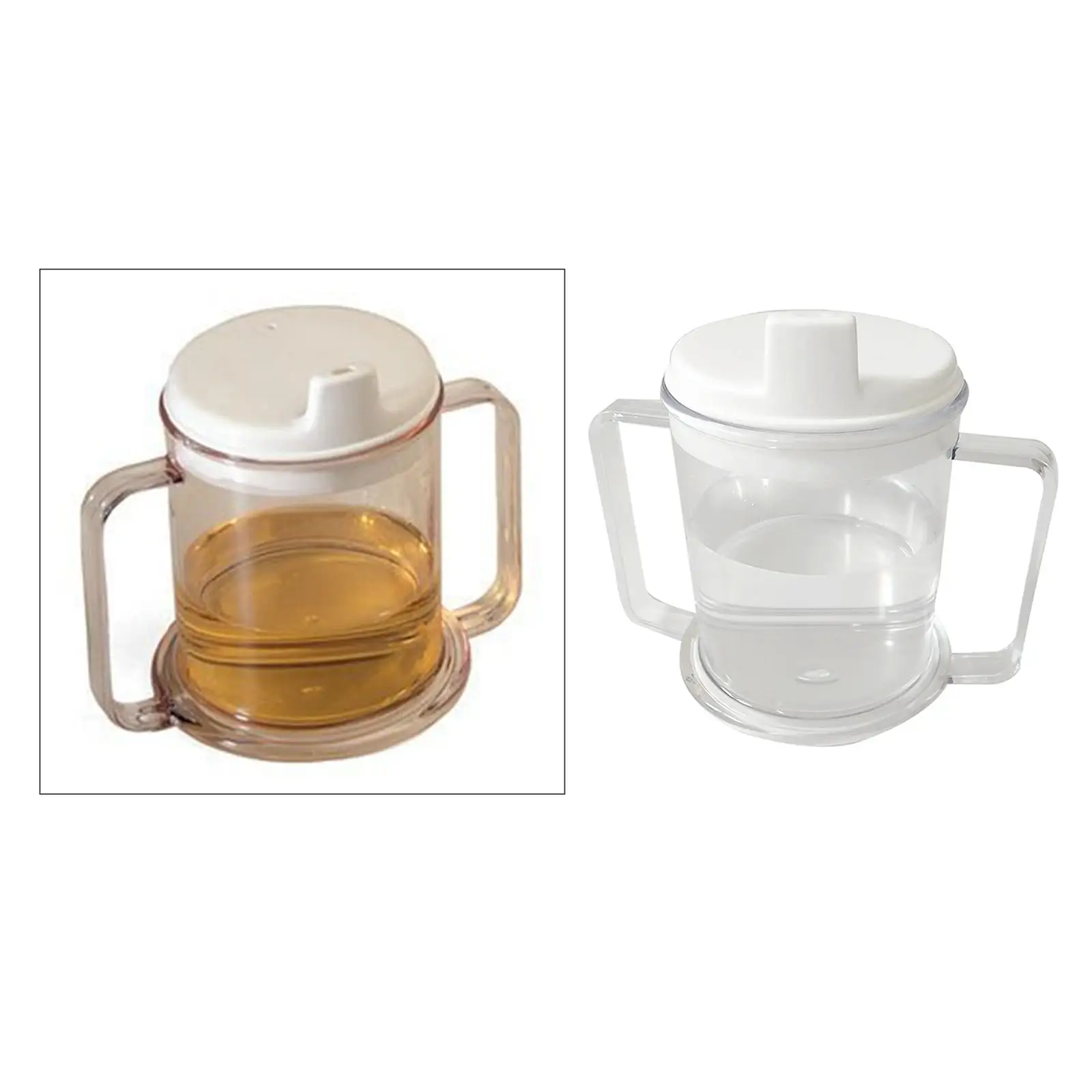 Feeding Spoon Clear Plastic Mug Handled Sippy Cup 10oz. for Patients Elderly Handicapped