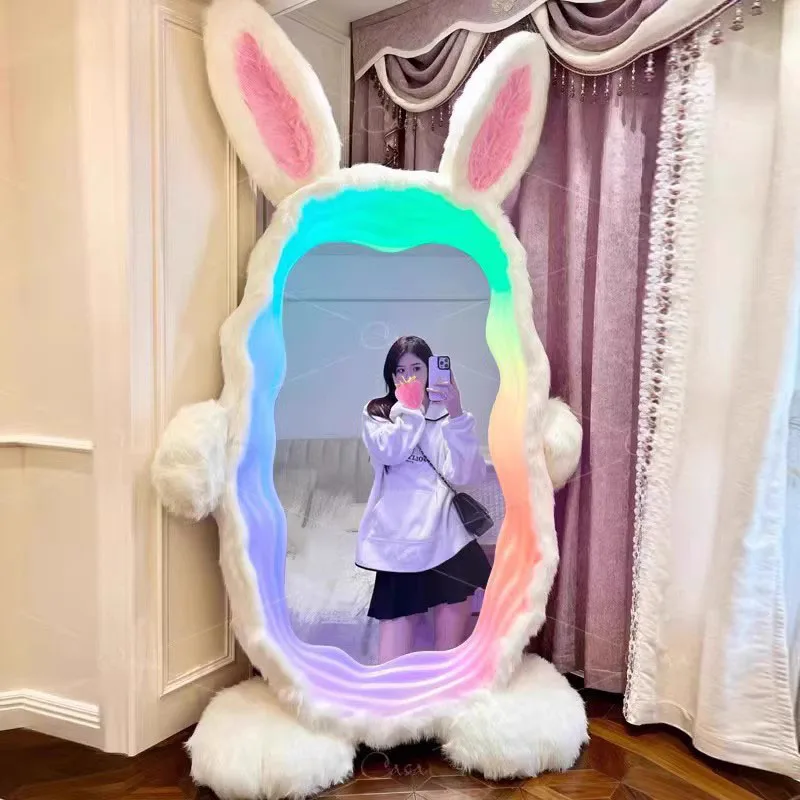 Large Full Body Mirror With Lights Aesthetic Design Rabbit Funky Luxury Mirror Apartment Unique