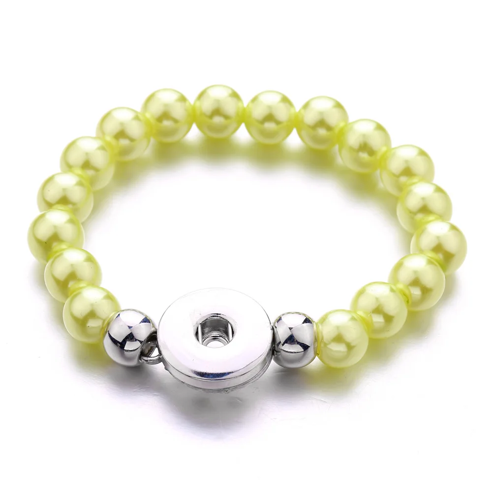 12PCS Colorful Imitation Pearl Handmade Beaded Bracelets 18mm Snap Button Bracelet DIY Snaps Jewelry