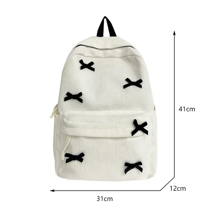 Cute Bowknot Aesthetic Backpacks Lightweight School Bookbags Students Sweet Rucksack for Girls Women's Corduroy College Mochilas