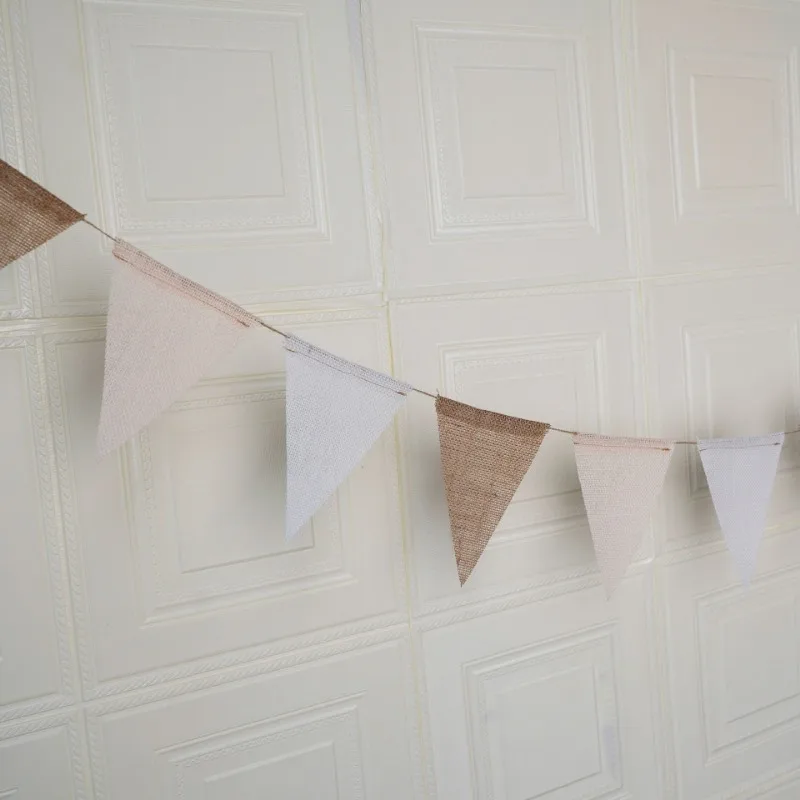 Birthday Linen Banner Multicolor Triangles Flags Hanging Pennant Decor Birthday Party Favor birthday banner party decorations
